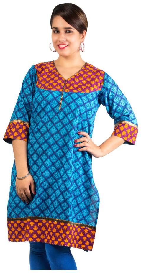 

Rama Women Blue Printed Straight Kurta