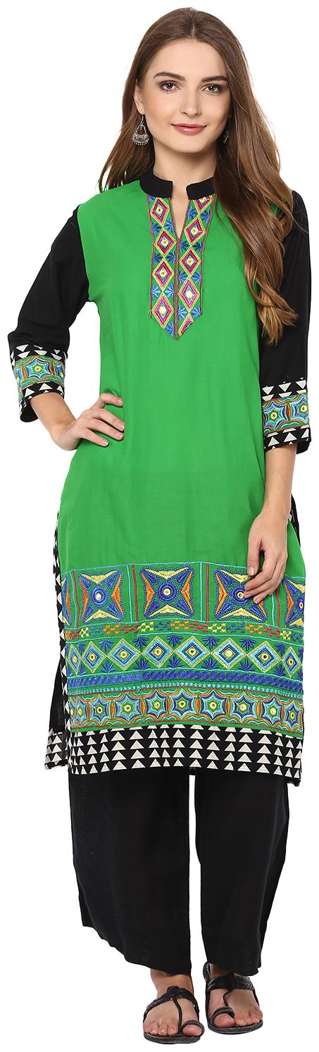 

Rama Women Green Embroidered Straight Kurta