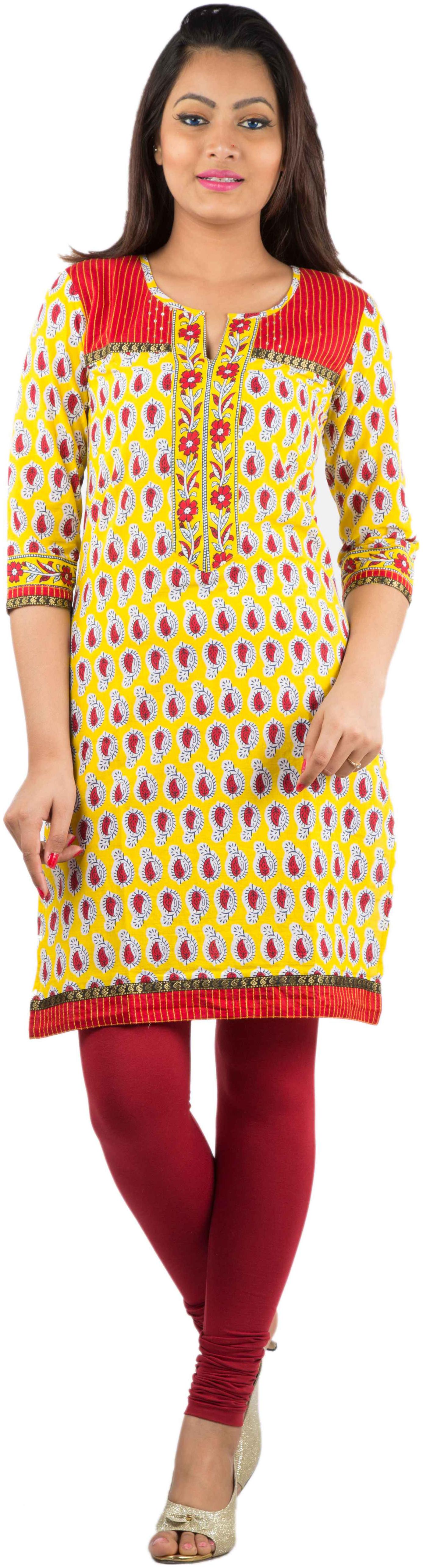 

Rama Women Yellow Printed Straight Kurta