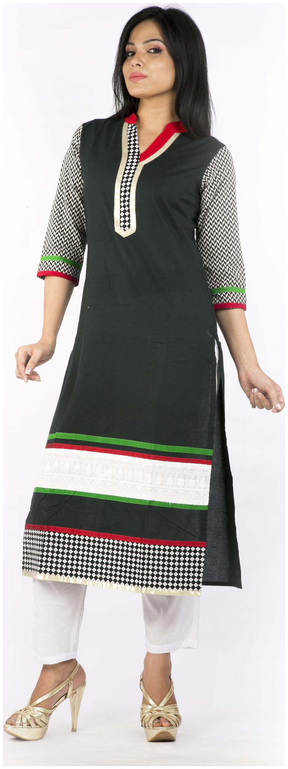 

Rama Women Black Printed Straight Kurta