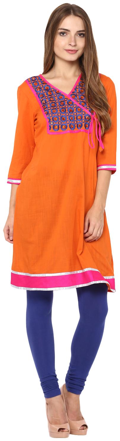

Rama Women s Embroidered Cotton A-Line Kurta