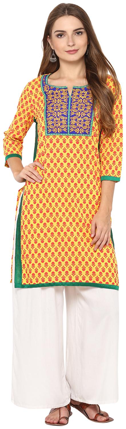 

Rama Women Yellow Embroidered Straight Kurta