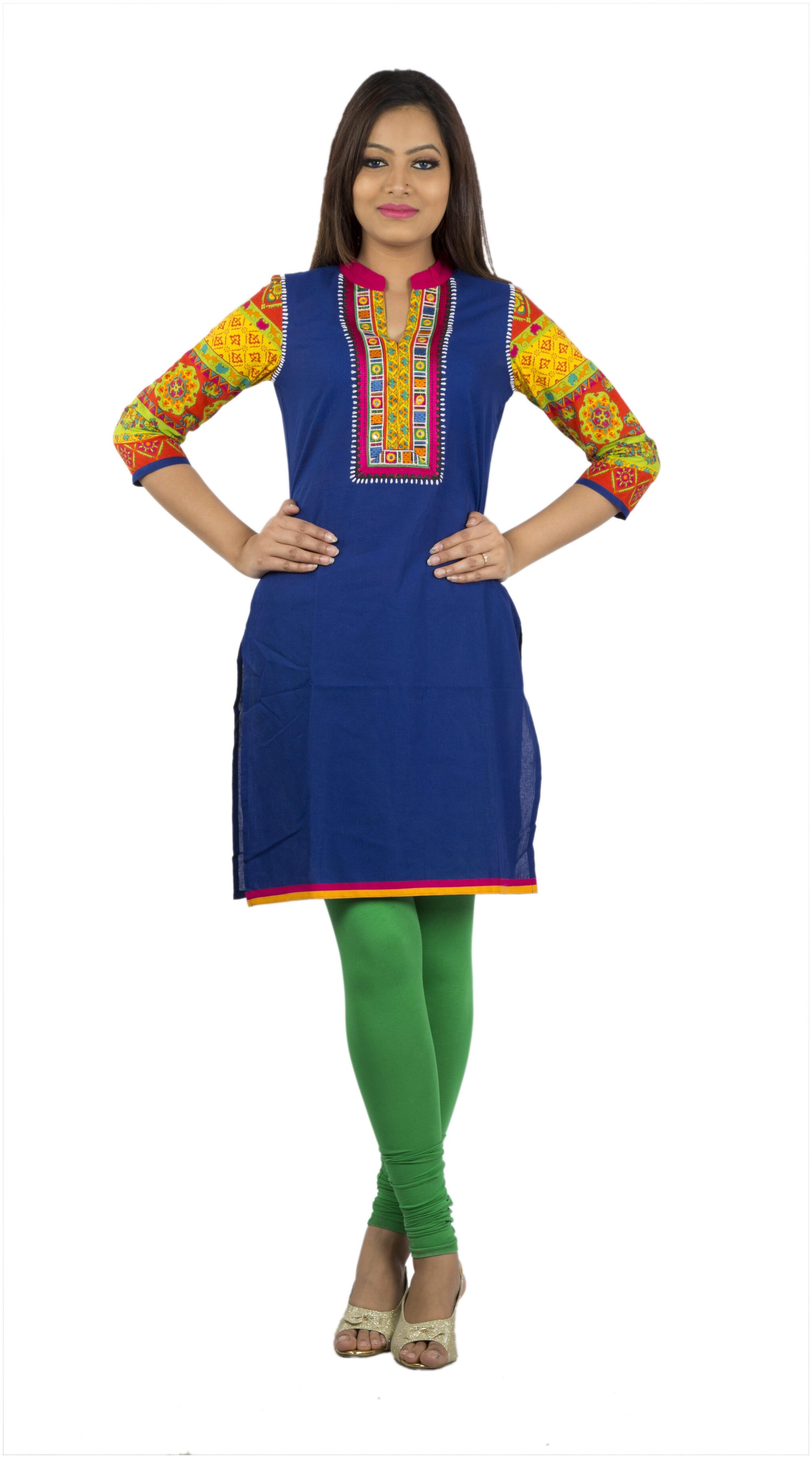 

Rama Women Blue Embroidered Straight Kurta
