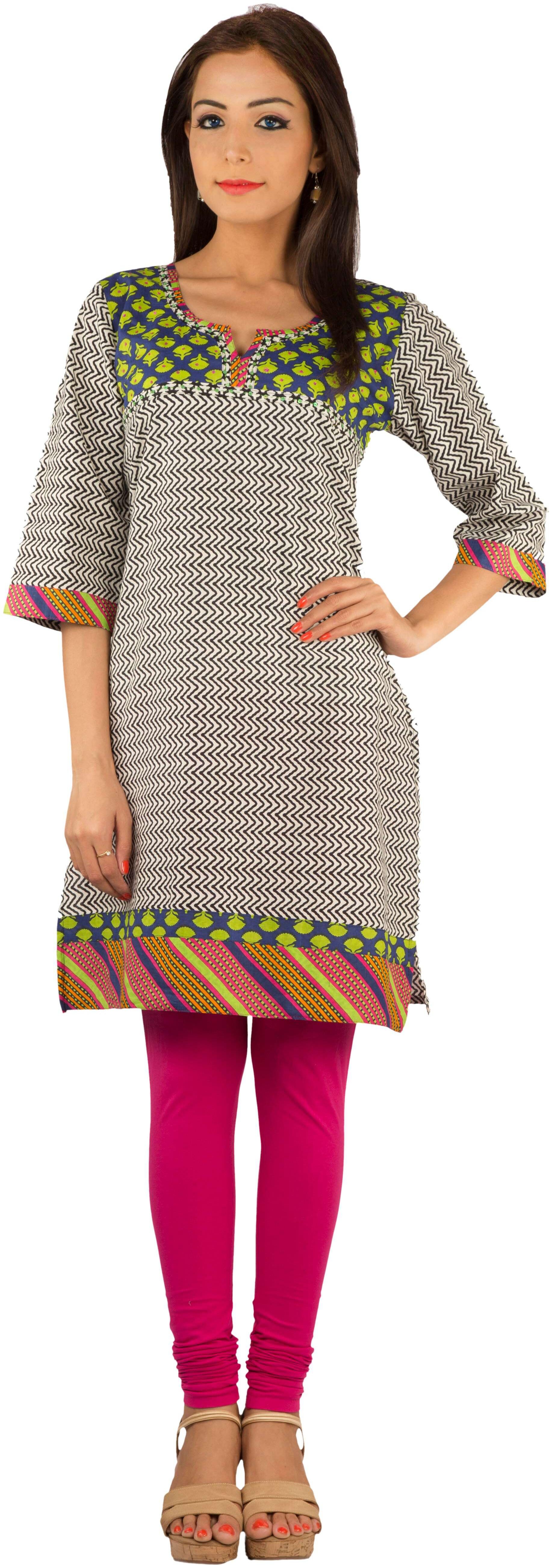 

Rama Women White Printed Straight Kurta