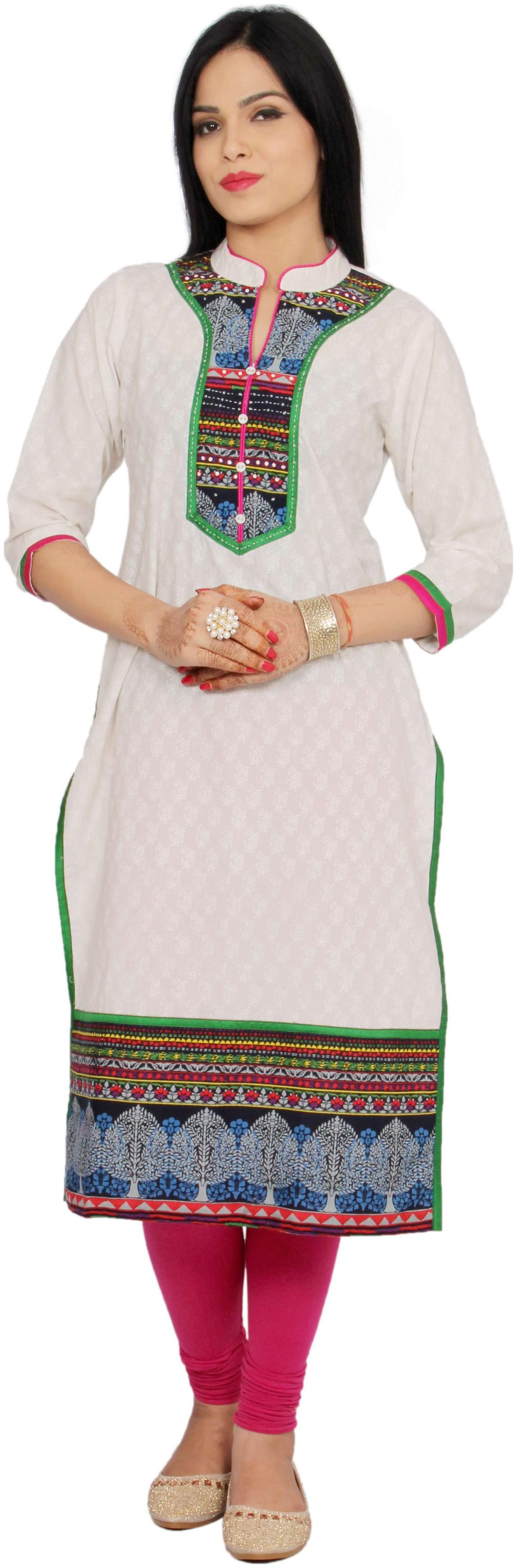 

Rama Women White Printed Straight Kurta