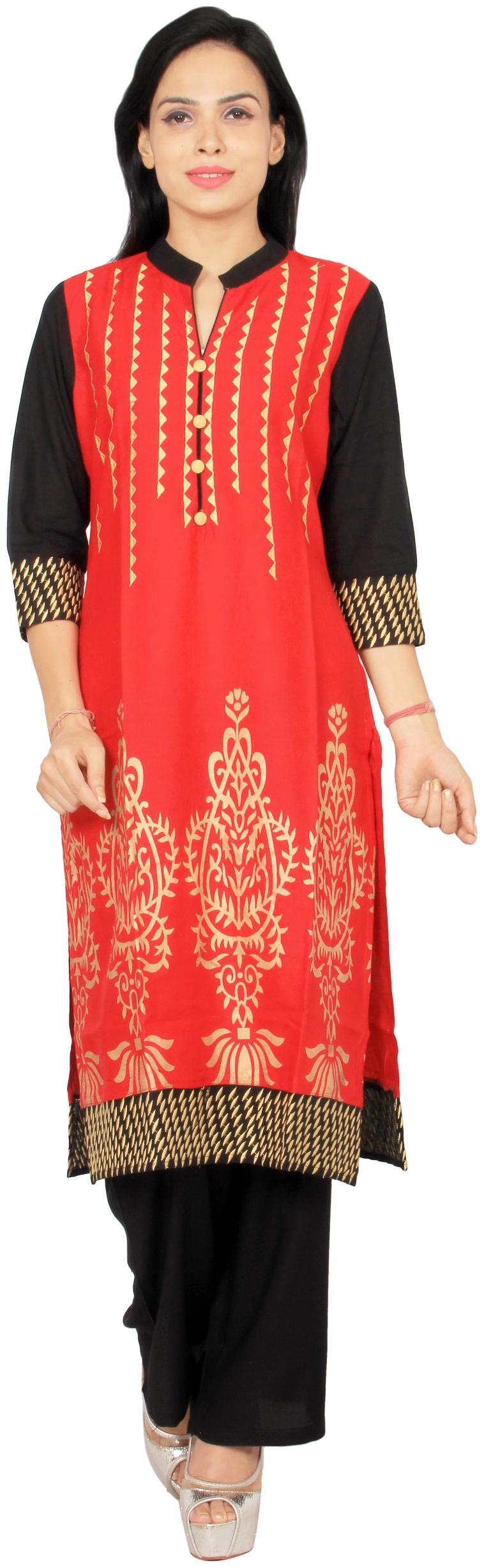

Rama Women Red Embroidered Straight Kurta