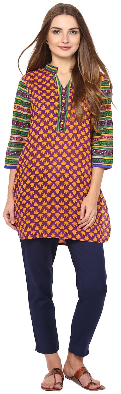 

Rama Women Purple Printed Straight Kurta