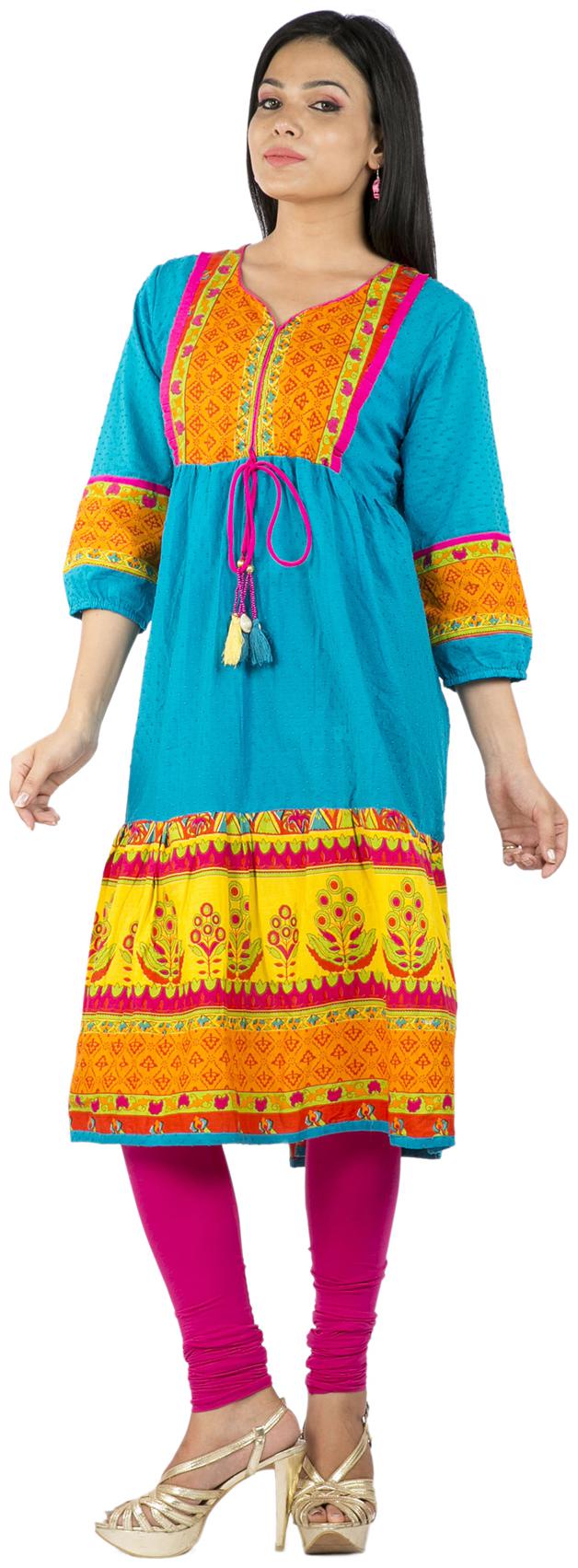 

Rama Women Turquoise Printed Anarkali Kurta