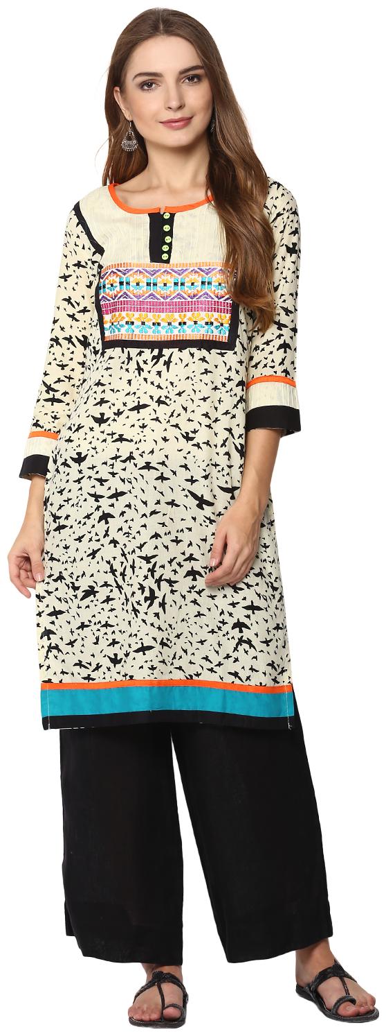 

Rama Women Beige Embroidered Straight Kurta