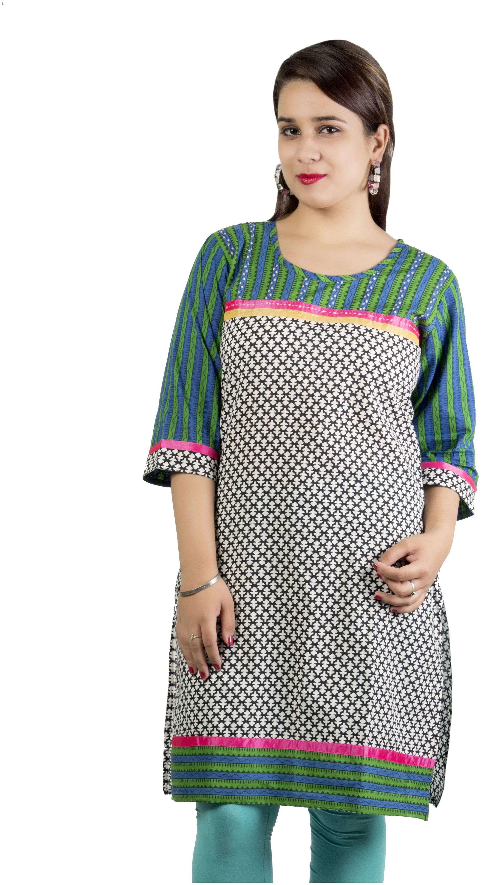 

Rama Women White Printed Straight Kurta