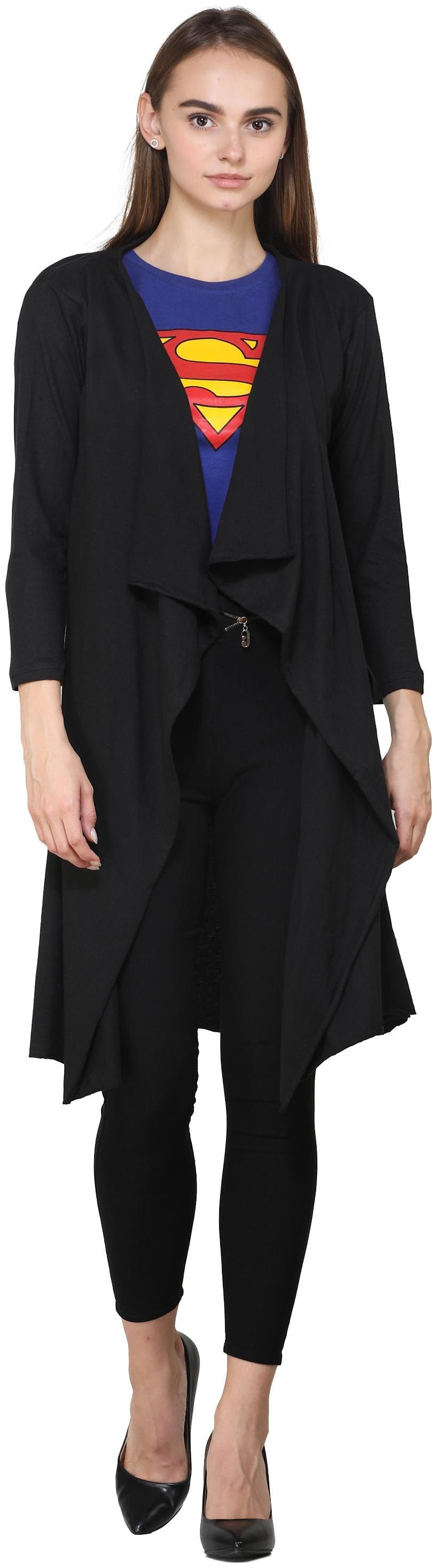 

Rane women s solid black cotton long shrug