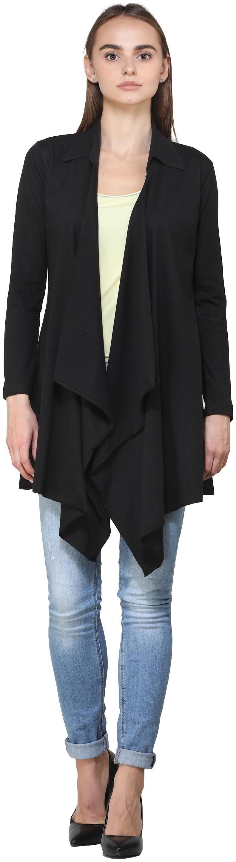 

Rane women s solid black cotton long shrug