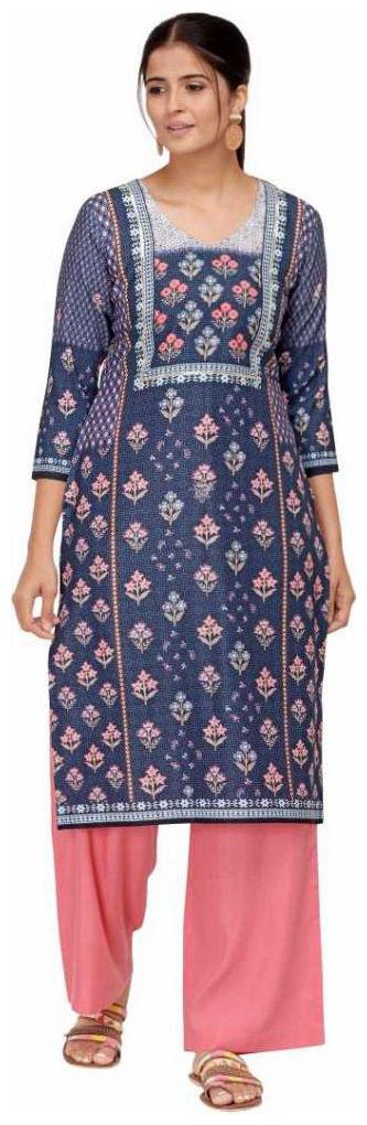 

Rangkruti Designer Viscose Rayon Regular Fit Kurta and Palazzo Set For Women (Blue)