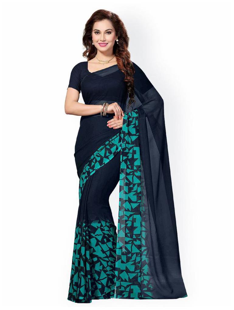 

Rangkruti Navy Blue Color Georgette Fabric Casual Wear Saree With Blouse Piece