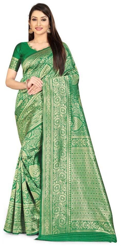 

RANGKRUTI Polycotton Woven Green Color Saree With Blouse