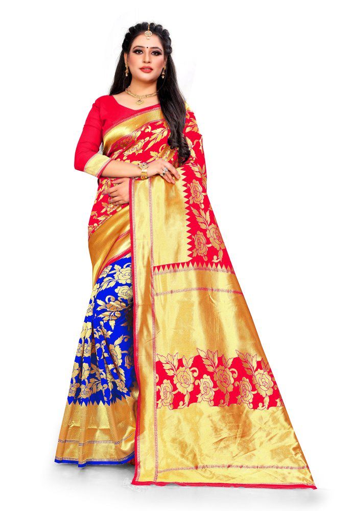 

Rangkruti Multi Color Heavy Banarasi Silk With Weaving Jacquard Saree with Blouse Piece