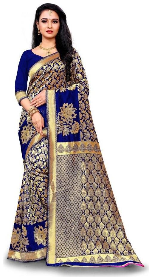 

RANGKRUTI Silk Woven Navy Blue Color Designer Saree with Blouse Piece