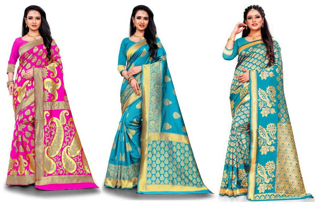 

RANGKRUTI Women Jacquard Woven Multi Regular Saree With Blouse