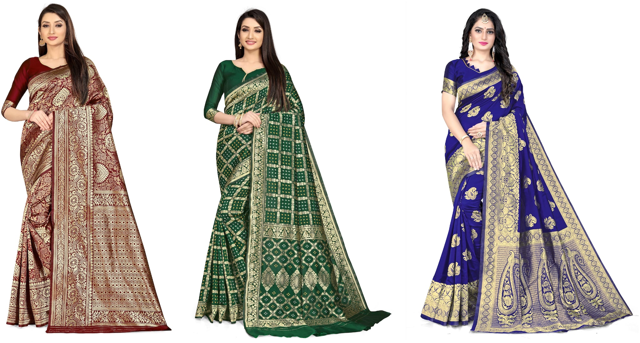 

Rangkruti Women Polycotton Woven Saree With Blouse Piece -Multicolor (Pack of 3)