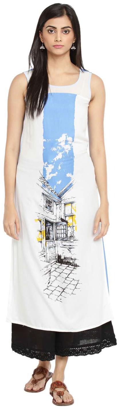 

Rangmanch By Pantaloons Women White Printed Straight Kurta