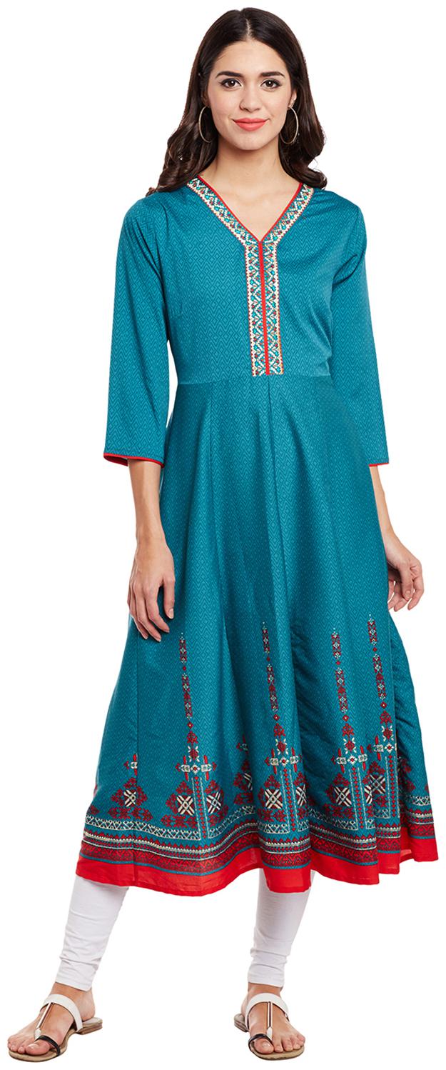 

Rangmanch By Pantaloons Women Blue Printed Straight Kurta