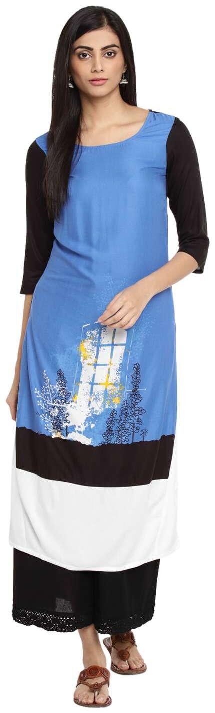 

Rangmanch By Pantaloons Women Blue Printed Straight Kurta