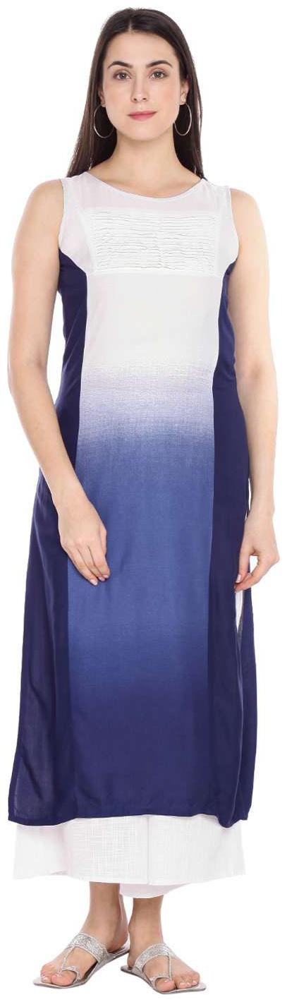 

Rangmanch By Pantaloons Women Blue Printed Straight Kurta