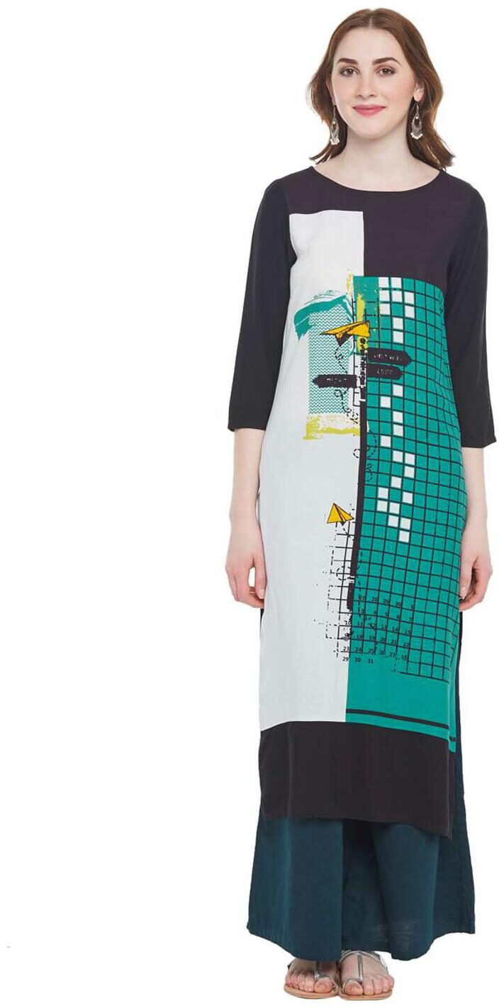 

Rangmanch By Pantaloons Women Blue Printed Straight Kurta