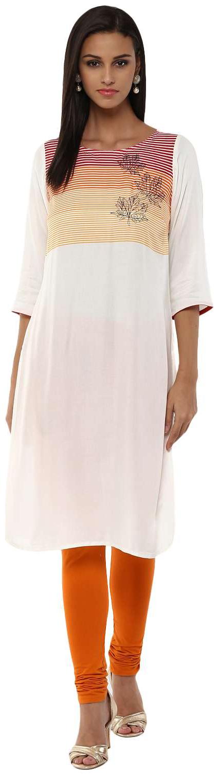 

Rangmanch By Pantaloons Women White Striped Straight Kurta