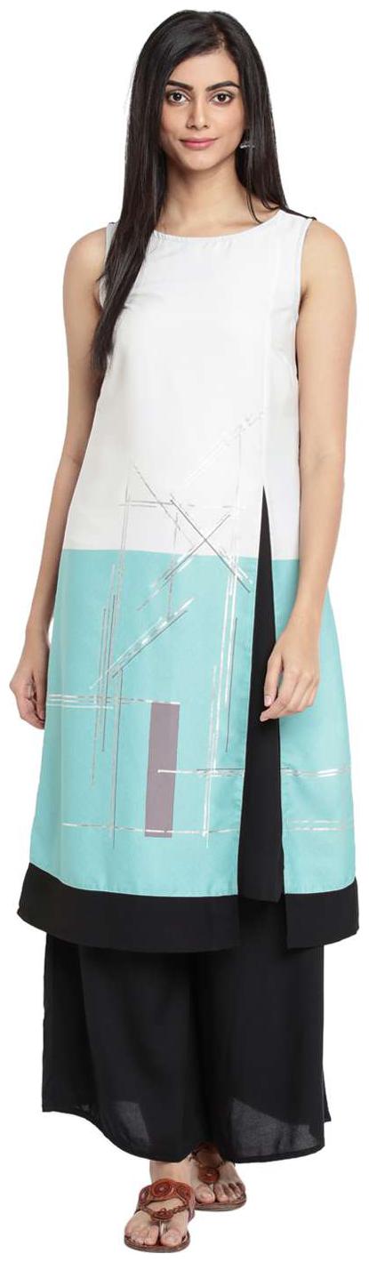 

Rangmanch By Pantaloons Women Blue Printed Straight Kurta