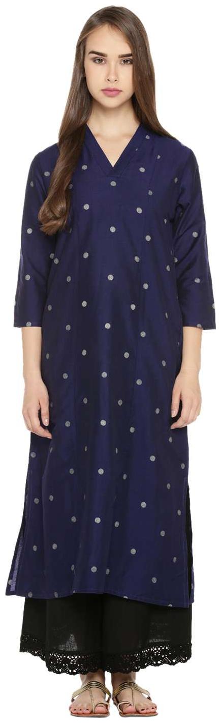 

Rangmanch By Pantaloons Women Blue Printed Straight Kurta