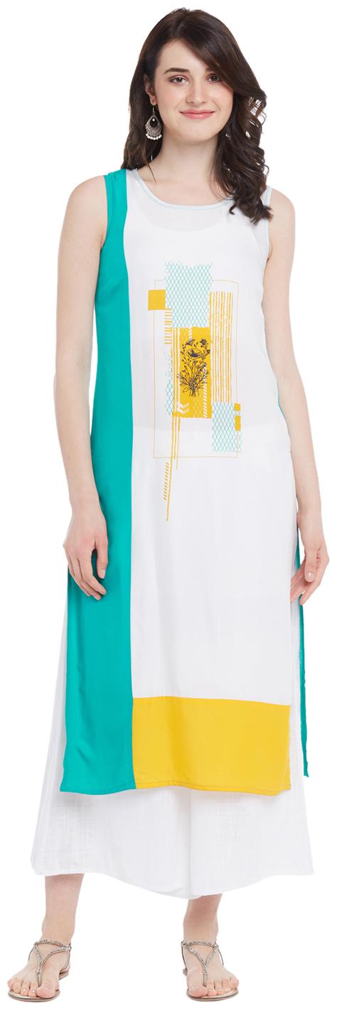 

Rangmanch By Pantaloons Women White Colorblocked Straight Kurta