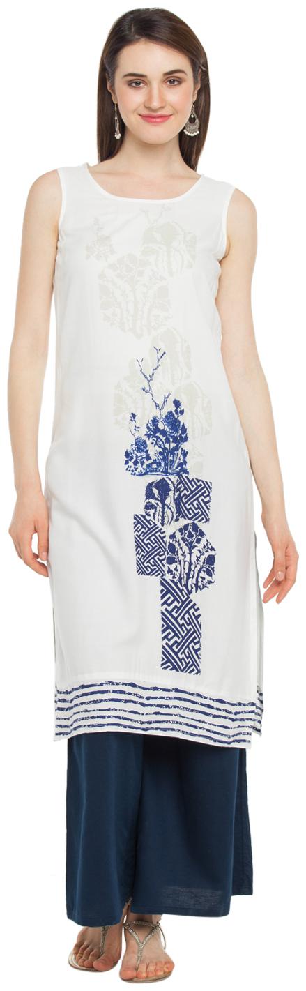 

Rangmanch By Pantaloons Women White Printed Straight Kurta