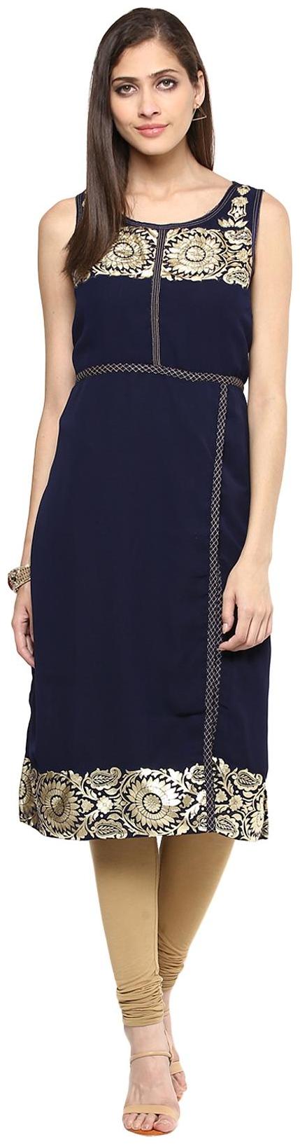 

Rangmanch By Pantaloons Women Blue Printed Straight Kurta