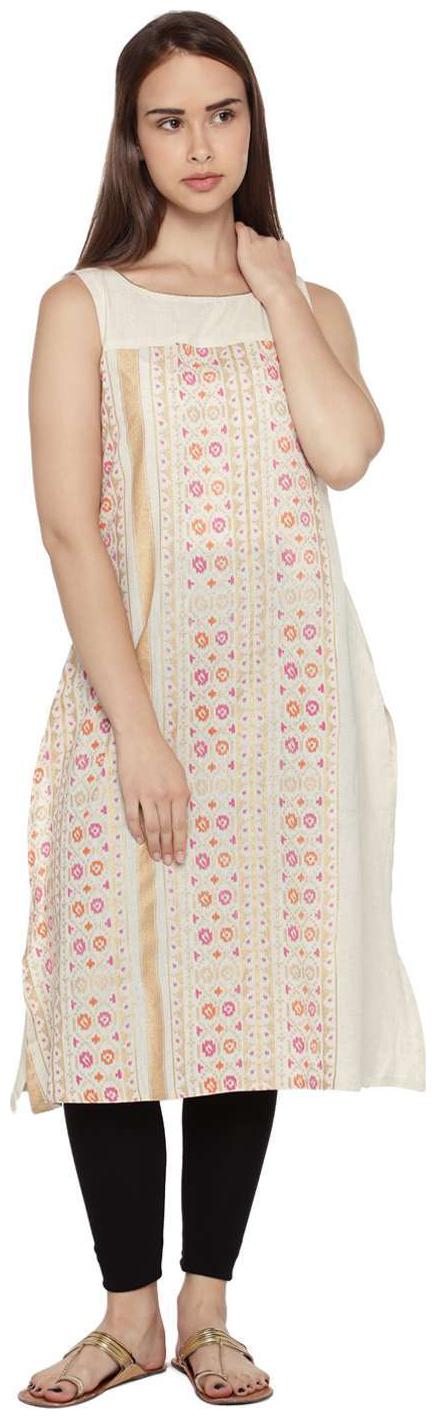 

Rangmanch By Pantaloons Women Beige Printed Straight Kurta