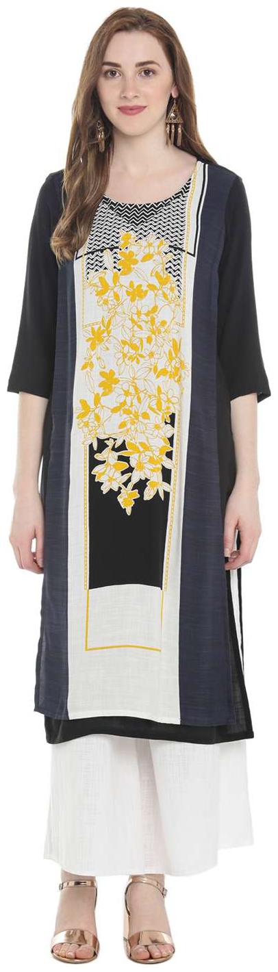 

Rangmanch By Pantaloons Women Black Printed Straight Kurta