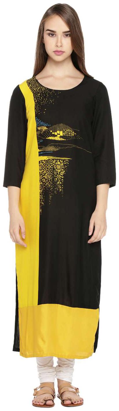 

Rangmanch By Pantaloons Women Black Colorblocked Straight Kurta