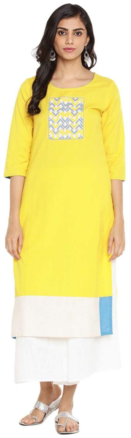 

Rangmanch By Pantaloons Women Yellow Printed Straight Kurta