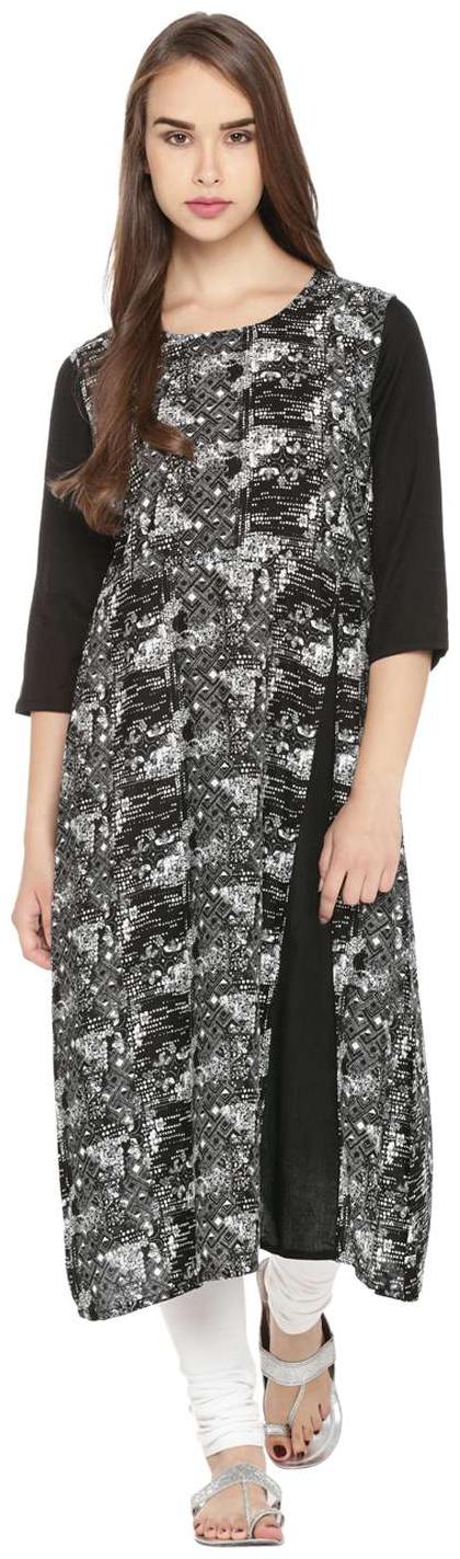 

Rangmanch By Pantaloons Women Black Printed Straight Kurta