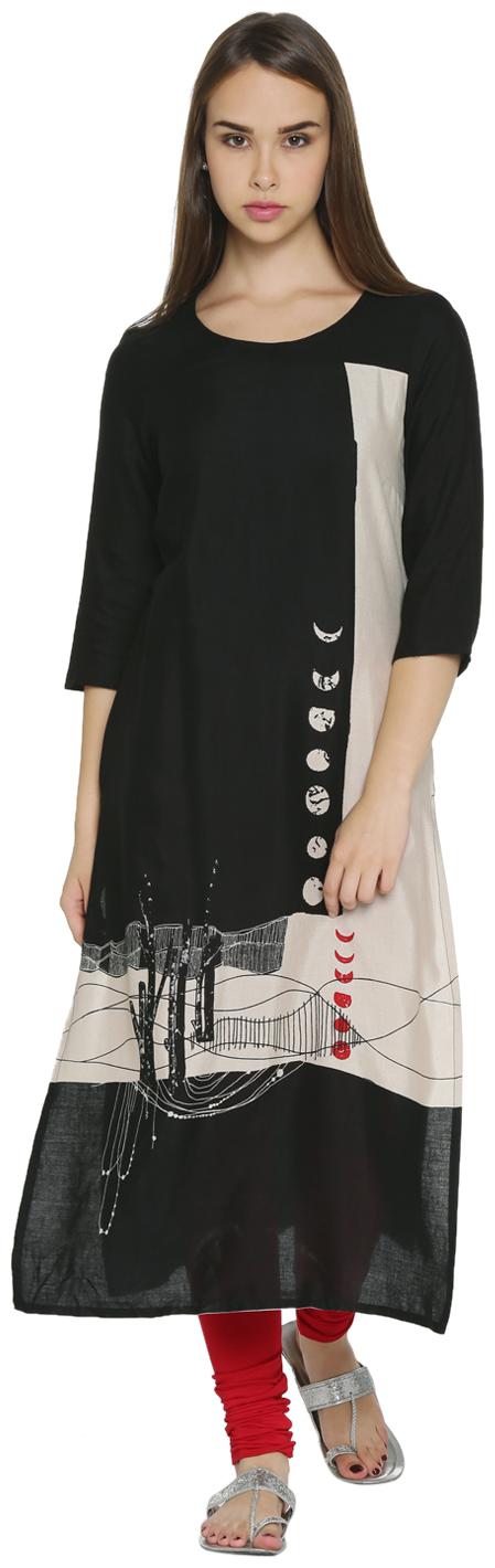 

Rangmanch By Pantaloons Women Black Printed Straight Kurta
