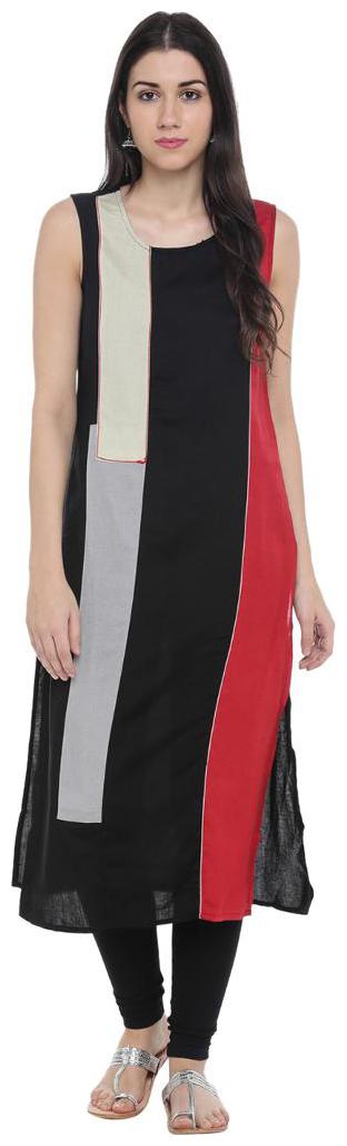 

Rangmanch By Pantaloons Women Black Colorblocked Straight Kurta