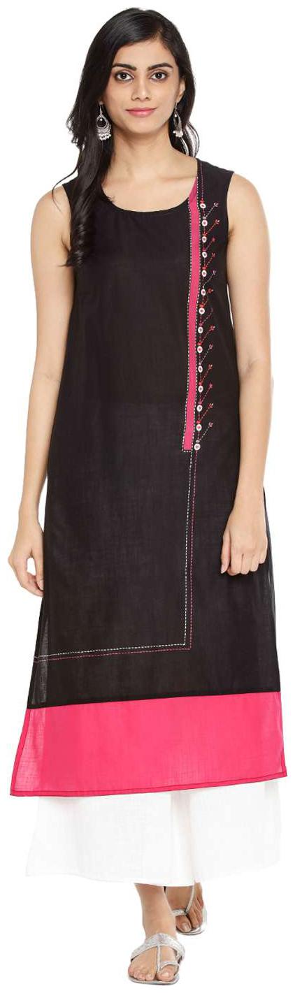 

Rangmanch By Pantaloons Women Black Printed Straight Kurta