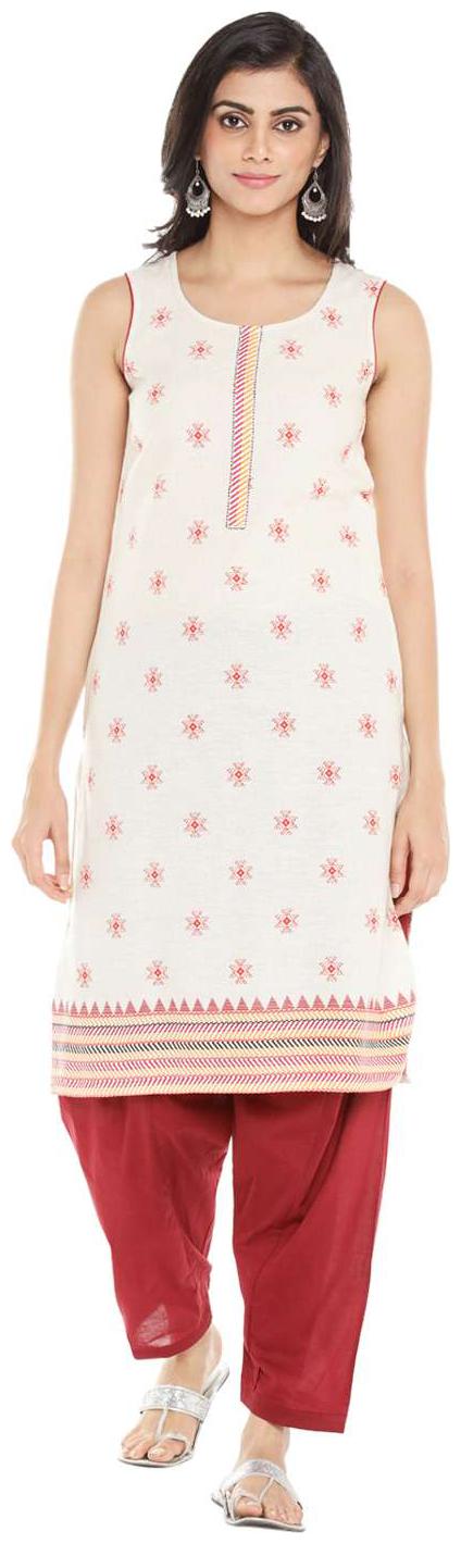 

Rangmanch By Pantaloons Women White Printed Straight Kurta