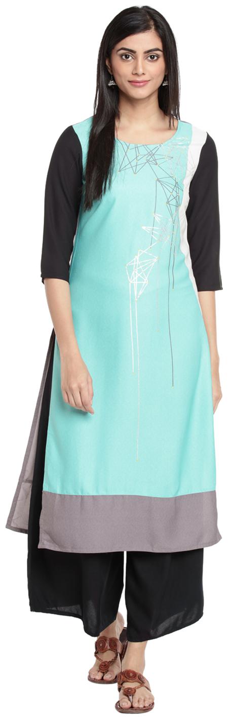 

Rangmanch By Pantaloons Women Blue Printed Straight Kurta