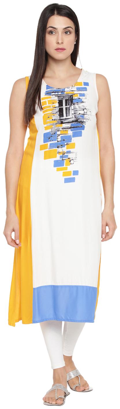 

Rangmanch By Pantaloons Women White Printed Straight Kurta