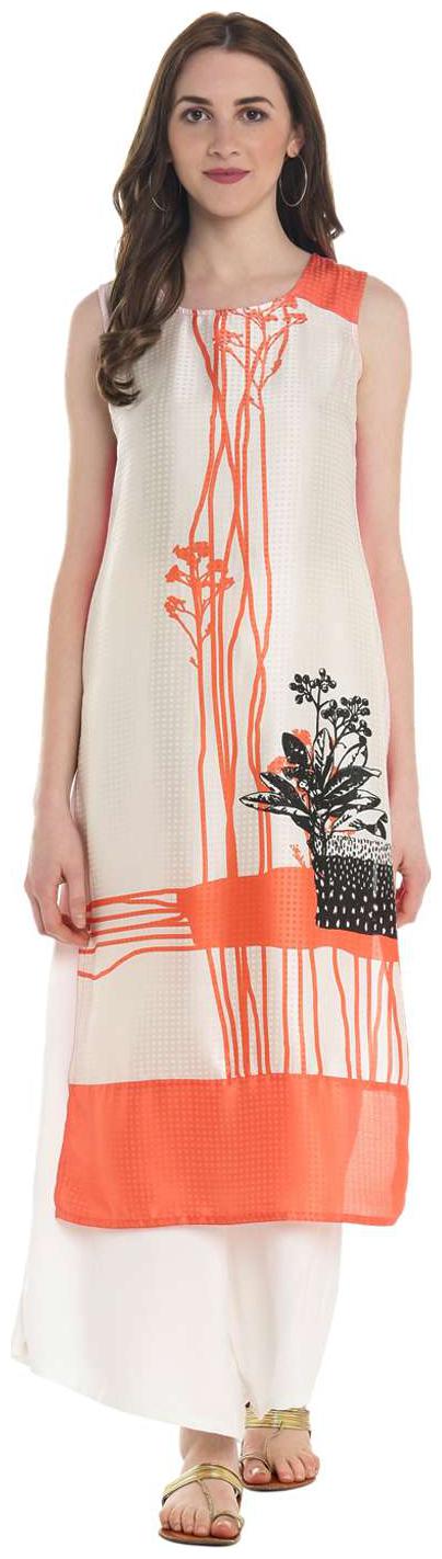 

Rangmanch By Pantaloons Women White Printed Straight Kurta
