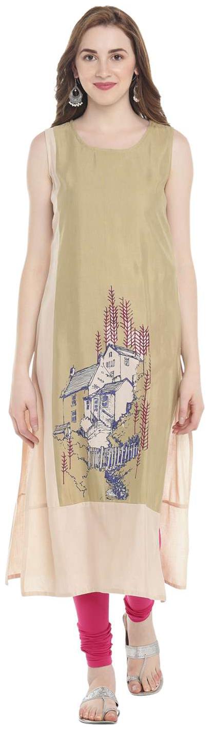 

Rangmanch By Pantaloons Women Beige Printed Straight Kurta