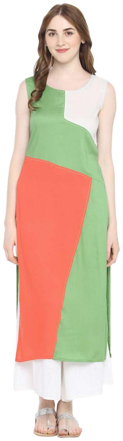 

Rangmanch By Pantaloons Women Green Colorblocked Straight Kurta
