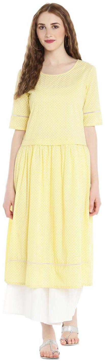 

Rangmanch By Pantaloons Women Yellow Printed Straight Kurta