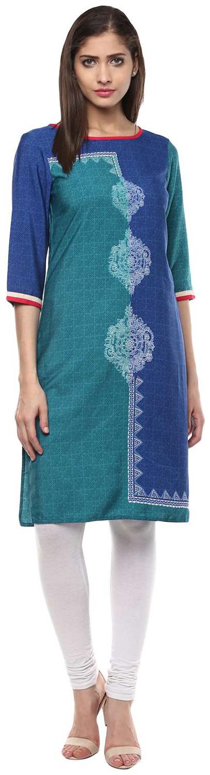 

Rangmanch By Pantaloons Women Blue Printed Straight Kurta